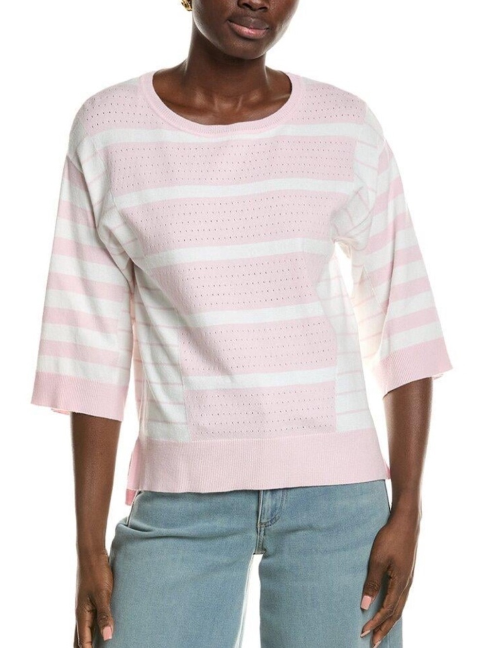 T Tahari womens Wide Sleeve Sweater pink white